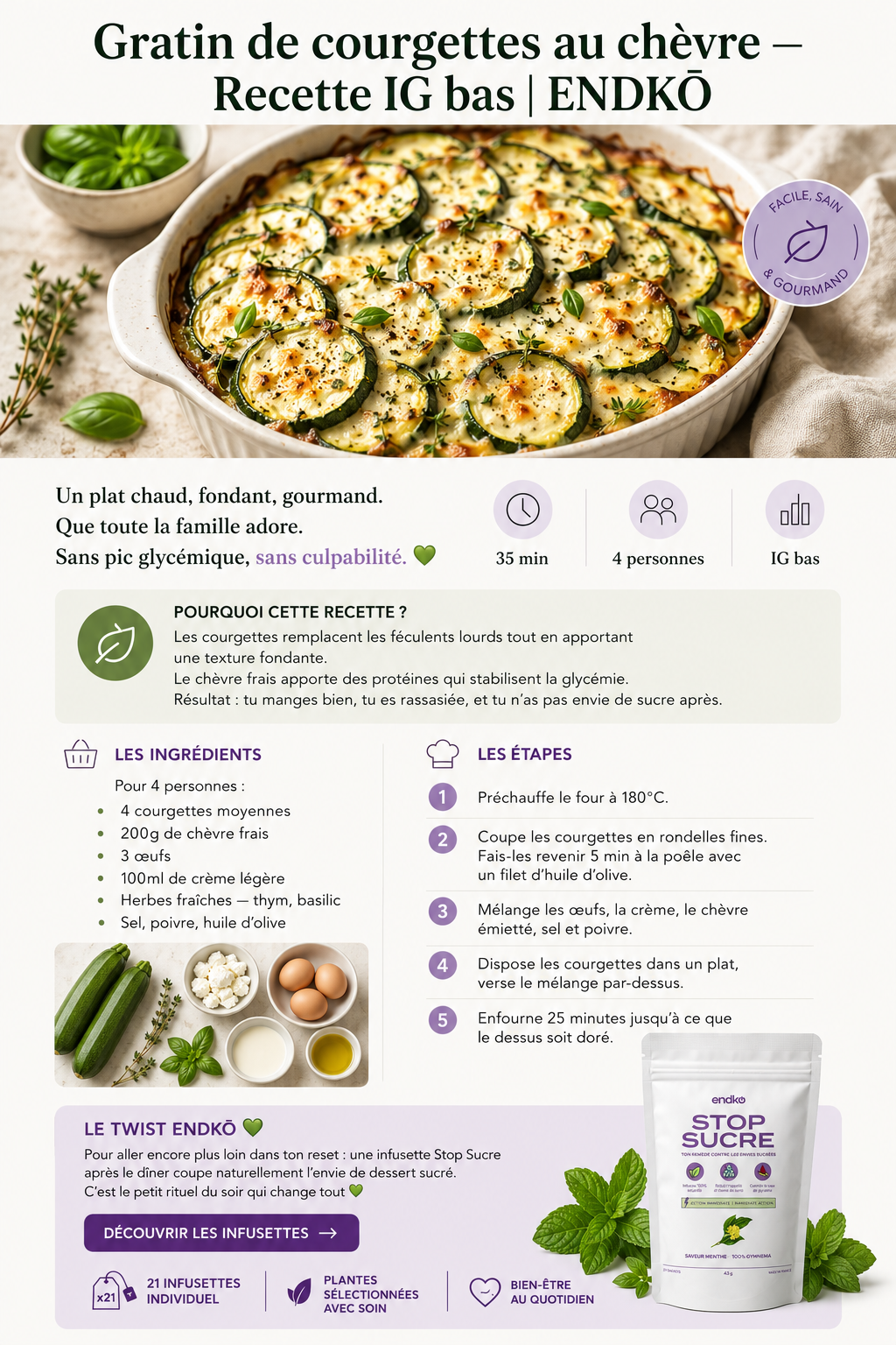 Gratin de courgettes au chèvre — Recette IG bas | ENDKŌ